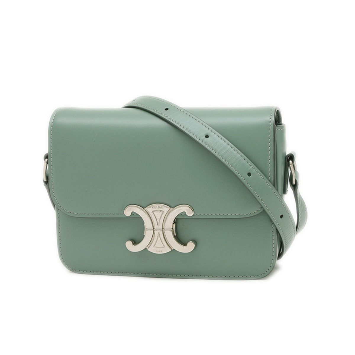 CELINE|CROSSBAGS (188423BF4 01SL) Celine Teen Triomphe Shoulder Bag in Shiny Calfskin Celadon