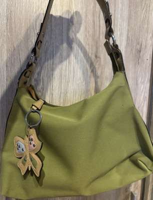 Espirit Damen Schultertasche Nylon/Leder grün, RV, Innentaschen, Logo