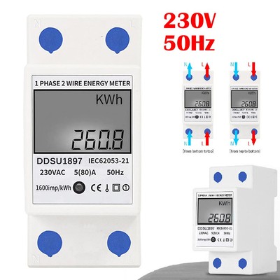 230V Digital Single Electric Energy Meter Phase Din Rail Elektrizitätsmessgerät