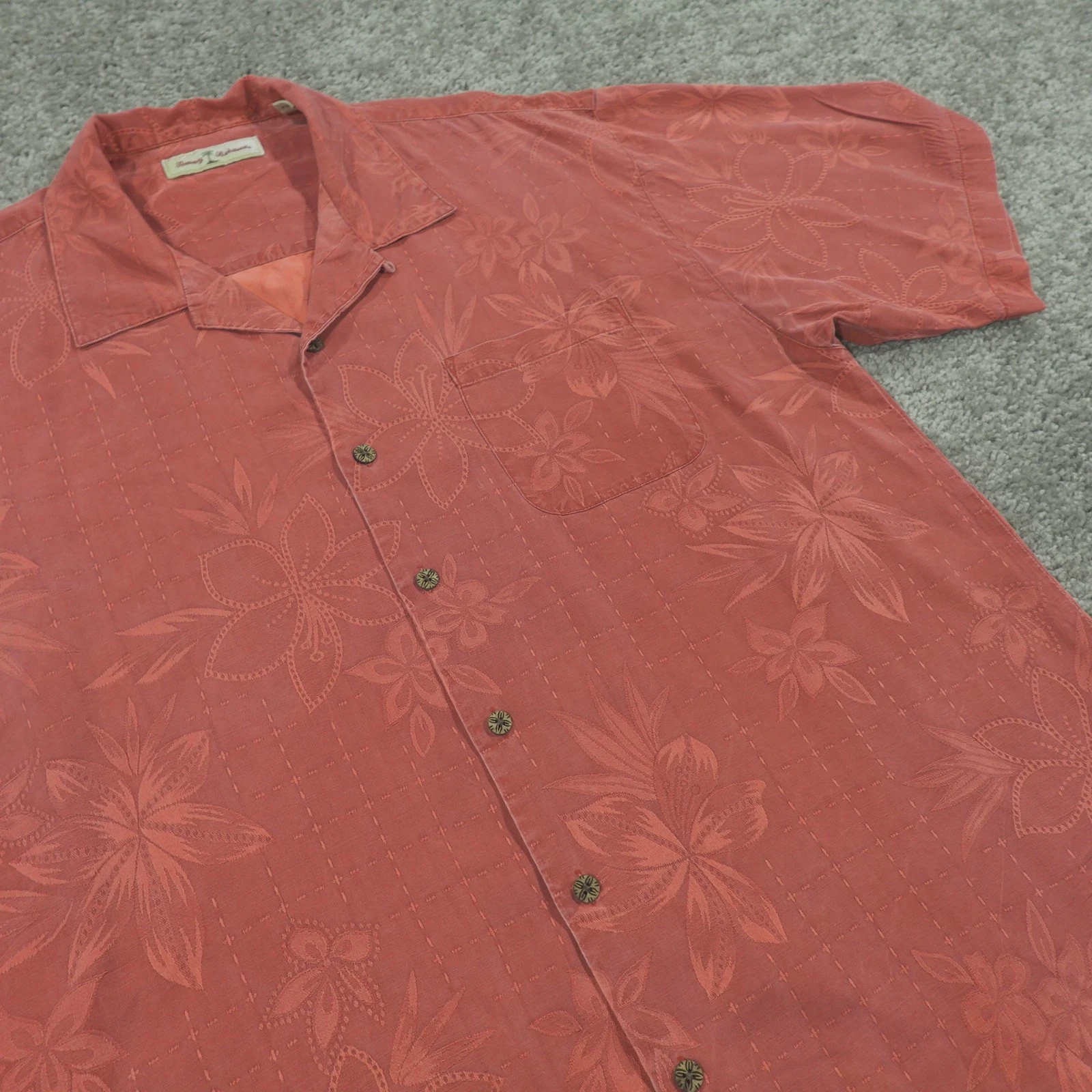 Tommy Bahama Shirt Mens Extra Large 100% Silk Loop Collar Hawaiian Floral