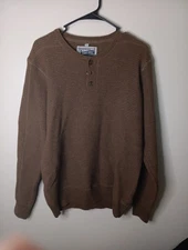 Schott Bros. Men's Wool Henley 3 Button Pullover Sweater Size M Brown