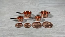 Dollhouse Miniature Copper Tone Metal Pans Pots Black Handle 4 PC
