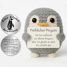 Fr&ouml;hlicher Pinguin Dekofigur Umarmung Gl&uuml;cksbringer Einschulung Geschenk (Grau)
