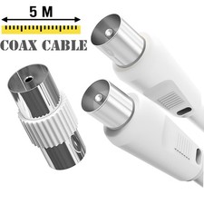 5m Coaxial TV Aerial Cable RF Male to Male Lead with Coupler Digital Coax White
