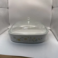 Vintage Corning Ware A-10-B Floral Bouquet Deep Square Casserole Dish with Lid