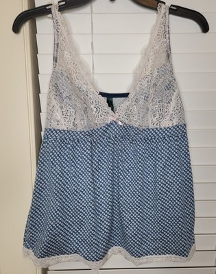 VTG Laura Ashley Womens Camisole Top Lace Trimmed Baby doll Coquette Siren Party