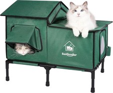 Outdoor Cat House Weatherproof Foldable Cats Shelter with Insulation Layer Green