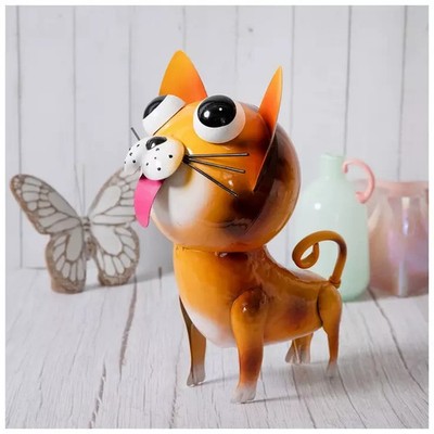 Orange Metal Tabby Cat Decor with Springy Tail 10.88