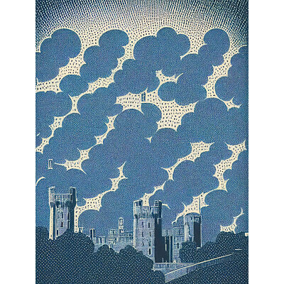Windsor Castle Cloudy Sky Lithograph Blue Huge Wall Art Print Picture 18X24 In