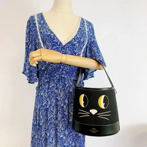 Coach CN574 Trick Or Treat Bucket With Halloween Cat IN Black