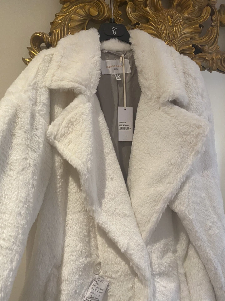 Abrigo de invierno blanco de piel sintética para mujer Gianni Feraud talla 12 al por menor £265 Foto 2 de 4