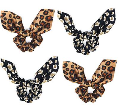 4 Pack Leopard Print Bunny Ears Hair Scarf Bow Ponytail Holder Hair Scrunchie...