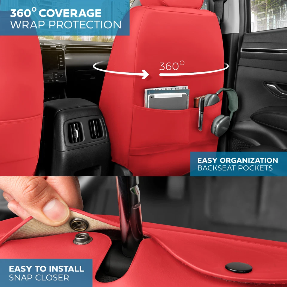 Fundas de asiento MotorBox imitación cuero gamuza, 2 rojas, ajuste delantero universal Foto 2 de 4