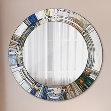 Mural Rond Miroir Avec Cadre en Verre avec Motif Imprimé vitrail abstrait