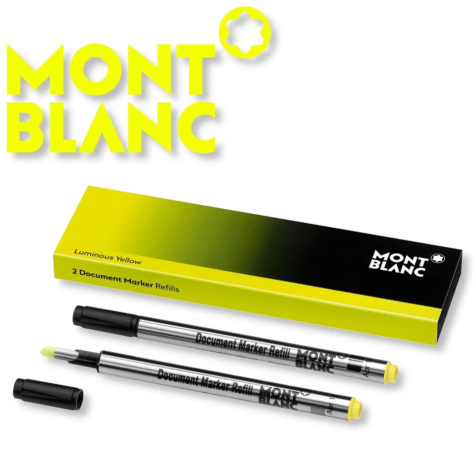 2x MONTBLANC Textmarker Mine Dokument Luminous Yellow Gelb Refills Highlighter