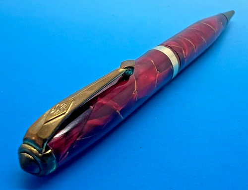 VINTAGE CONWAY STEWART LONDON No26 PROPELLING PENCIL NIPPY - RED MARBLE EFFECT - Picture 17 of 19