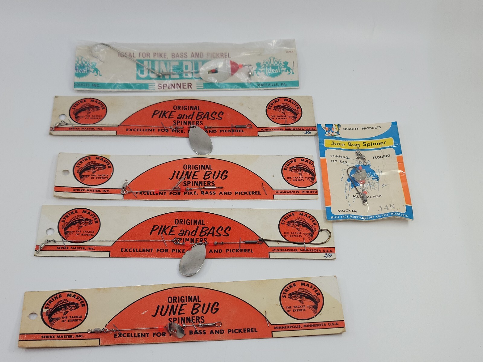 Strike Master Original June Bug Spinner Vintage Fishing Lures on Cards Lot x6
