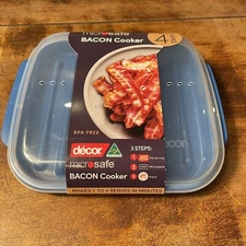 Microwave Bacon Cooker Tray (Blue) With Lid Dishwasher Safe BPA Free
