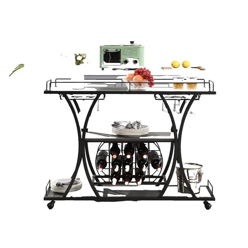 3-Tier Kitchen Trolley with Glass Holder and Wine Rack Kitchen Bar&Serving  Cart | eBay