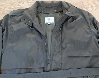 Mens Vintage London Fog Olive Green Brn Trench Over Rain Coat 42