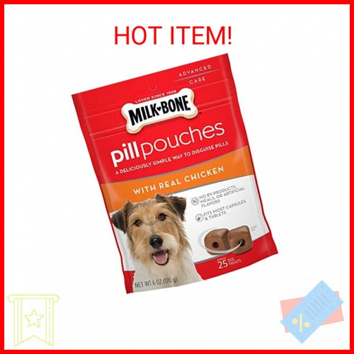 MilkBone Pill Pouches Dog Treats, Real Chicken Flavor, 6 Ounce (Pack