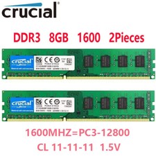 CRUCIAL DDR3 1600MHz 2X8GB 16GB PC3-12800 Desktop Memory RAM 240pin DIMM 1.5V