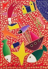 Giancarlo MONTUSCHI, Stelle, pesci e onde anomale, serigrafia, 70x100 cm,firmata