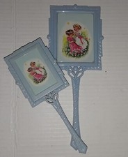 Vintage Child's Dresser Vanity Set Mirror and Brush 1940s