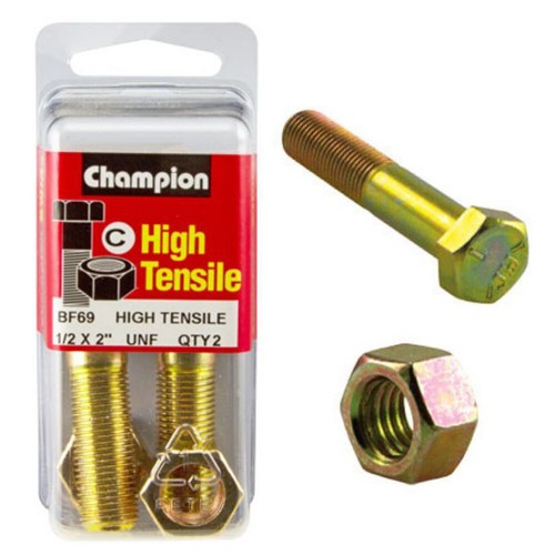 Champion Fasteners BF69 High Tensile UNF Bolts & Nuts 1/2 x 2 inch Pack of 2 - Picture 2 of 4