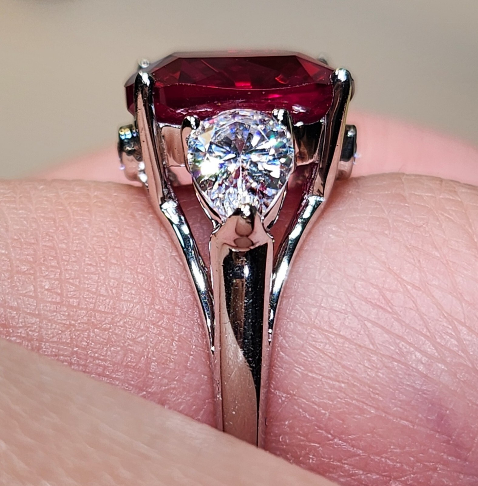 Sterling Silver Simulated Ruby and Diamond Ring V… - image 3