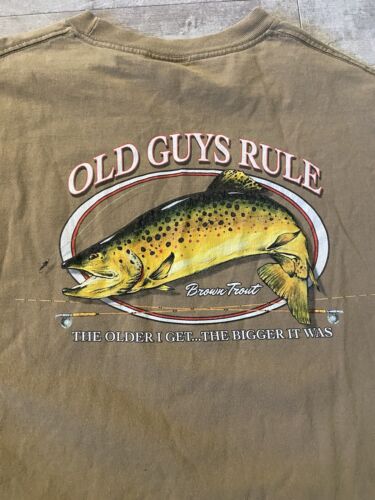 Old Guys Rule Shirt Mens 2XL The Older I Get the Bigger It Was Brown Trout Tee