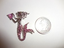Mermaid Birthstone White Gold-Plated Pendant w/Pink Crystals Pink Tourmaline