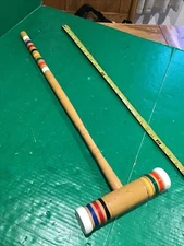 Vintage Forster Croquet Brown Wood Mallet w/Handle 28.5" Long (lathe turned Wood