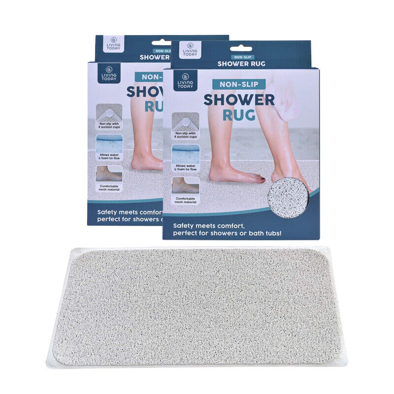 2X Anti Slip Loofah Shower Rug Non Slip Bathroom Bath Mat Carpet Water Drains