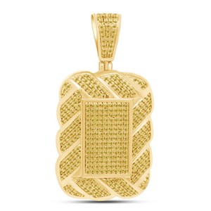 Authentic 1.06 Ct Round Simulated 14K Gold Plated Rope Border Square Pillow Pendant
