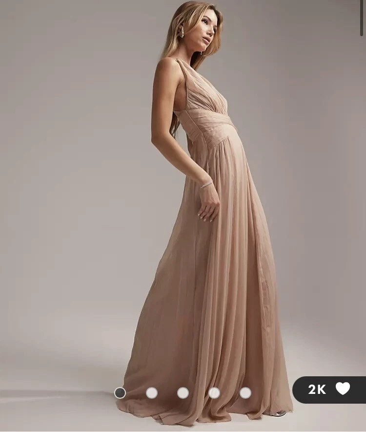 ASOS Bridesmaid ruched drape maxi dress blush pink RRP £85 size 16 - Image 2 of 4