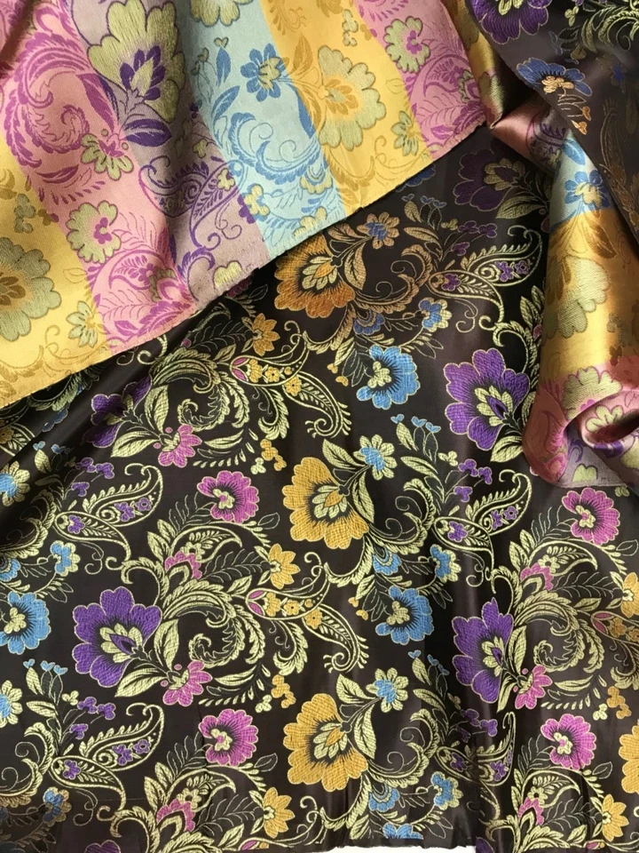 Tela de seda sintética cachemira bordada marrón oscuro púrpura 36" W material por POR Foto 2 de 4