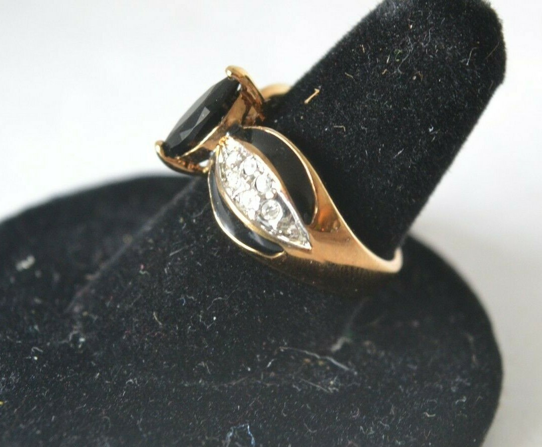 14K Gold HGE Plated Black Stone Enamel Cubic Zirconia… Gem