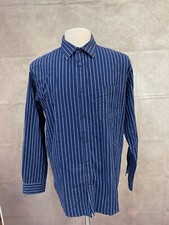 Knighthood Dress Shirt Men Navy Striped Regular Fit Collar Button Bown Size 17.5