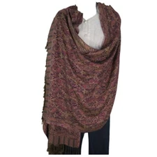 Shawl | Wool + Modal | Paisley Design | Handloomed | Tassels | Violet & Sand