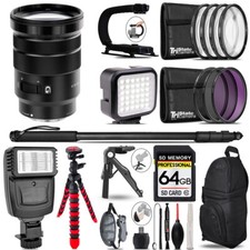 Sony E PZ 18-105mm f/4 G OSS Lens - Video Kit  Flash  Monopad - 64GB Kit