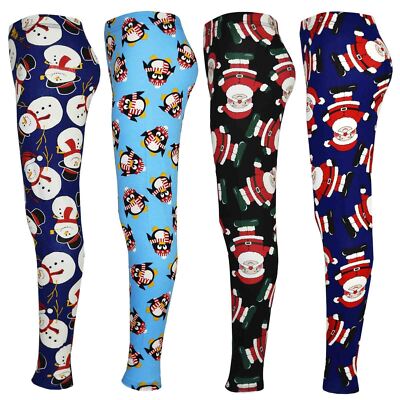Mädchen Weihnachten Leggings Santa Schneemann Pinguin Aufdruck
