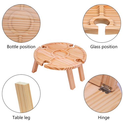 2 In1 Wine Rack Table Wooden Wine Glass Holder Fruits Food Tray Tables Camping - Picture 9 of 12