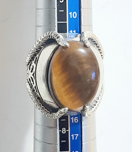 ANELLO ARGENTO 925 UOMO solitario occhio di tigre artiglio drago Ring Sterling $ - Foto 12 di 12