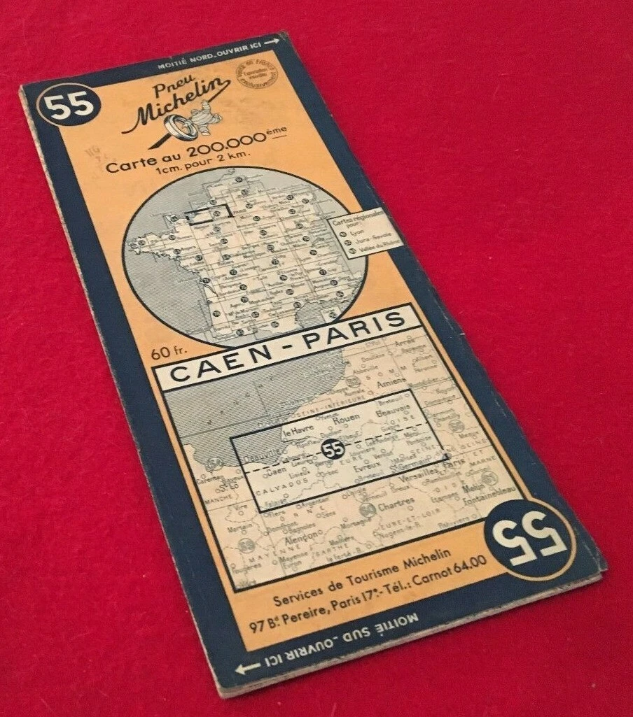 Map MICHELIN 60 LE MANS PARIS 1951 Guide Bibendum tyre tyre map