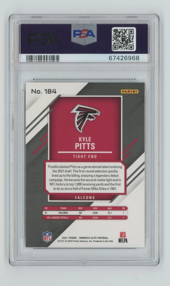 2021 Panini Chronicles Elite Update Kyle Pitts RC PSA 9 Atlanta Falcons #184 - Image 2 of 2