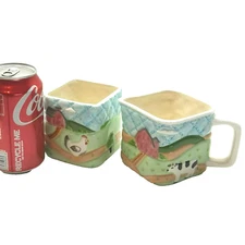 Vintage 1980's Ceramic Cream & Sugar Set Embossed Quilted Farmhouse Design Barn