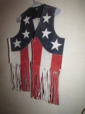 Vintage 1960-70  s Suede / Leather Fringed Vest Stars  Stripes Hippie NICE 