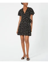Jill Stuart Black Floral V-Neck Short Sleeve Mini Sheath Dress Women's Size 12