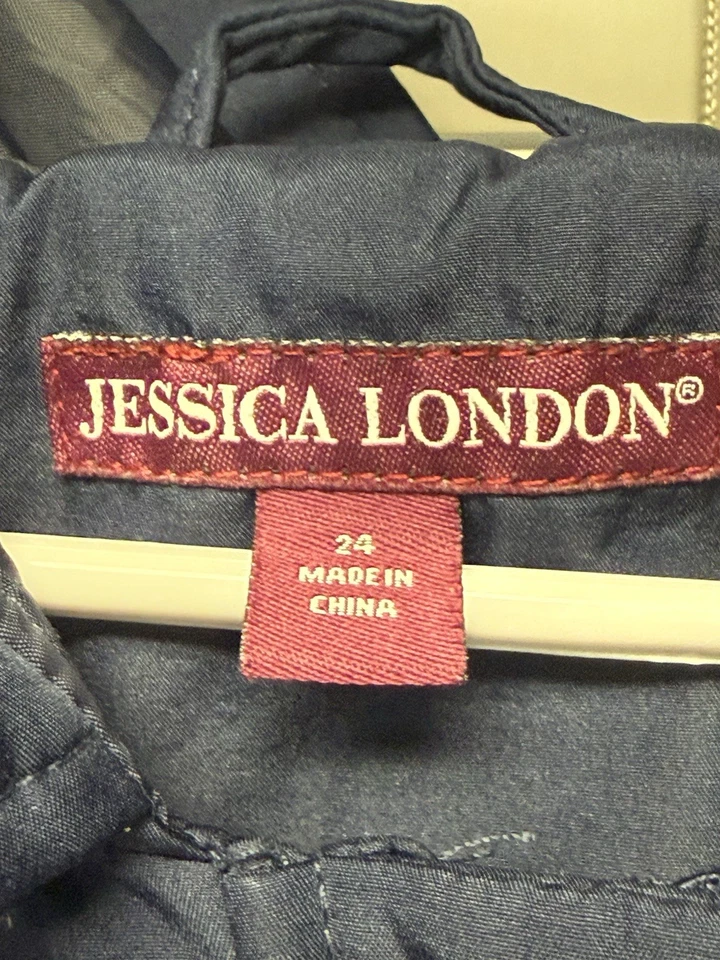 Jessica London Women’s Plus Size 24 Navy Hooded A-Line Swing Rain Jacket Coat - Image 4 of 4